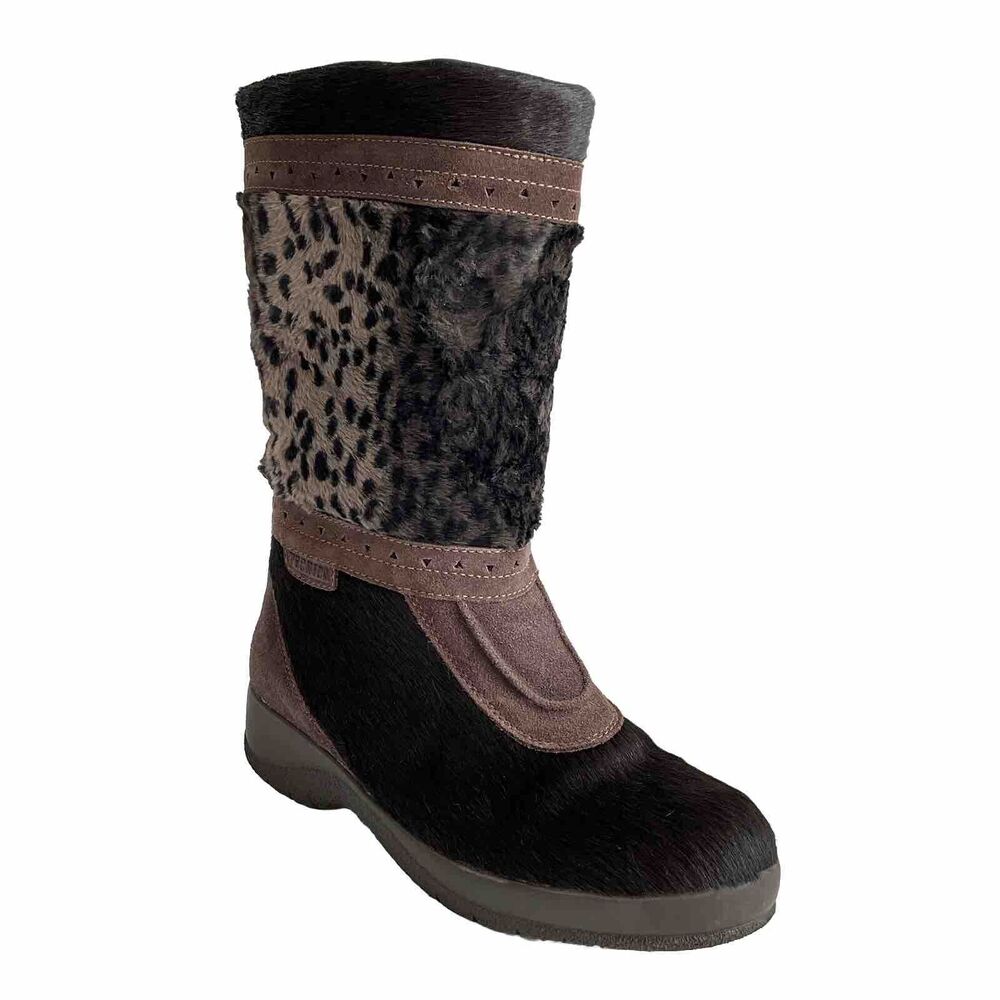 Technica Suede Animal Print Calf High Boots Italy Brown 9